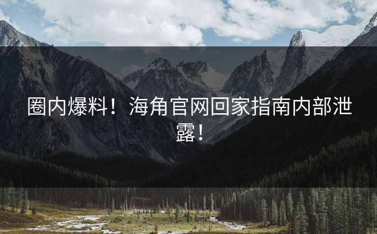 圈内爆料！海角官网回家指南内部泄露！