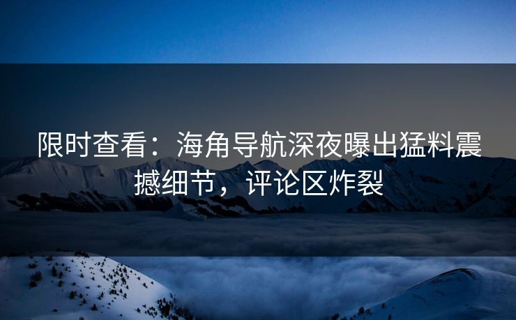 限时查看：海角导航深夜曝出猛料震撼细节，评论区炸裂