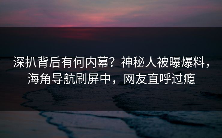 深扒背后有何内幕？神秘人被曝爆料，海角导航刷屏中，网友直呼过瘾