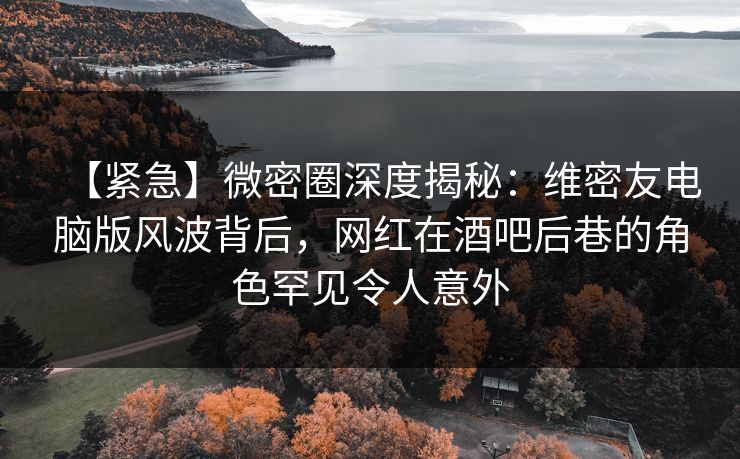 【紧急】微密圈深度揭秘：维密友电脑版风波背后，网红在酒吧后巷的角色罕见令人意外