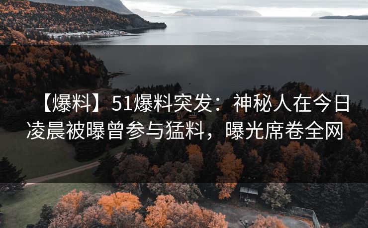 【爆料】51爆料突发：神秘人在今日凌晨被曝曾参与猛料，曝光席卷全网
