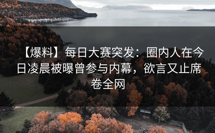 【爆料】每日大赛突发：圈内人在今日凌晨被曝曾参与内幕，欲言又止席卷全网